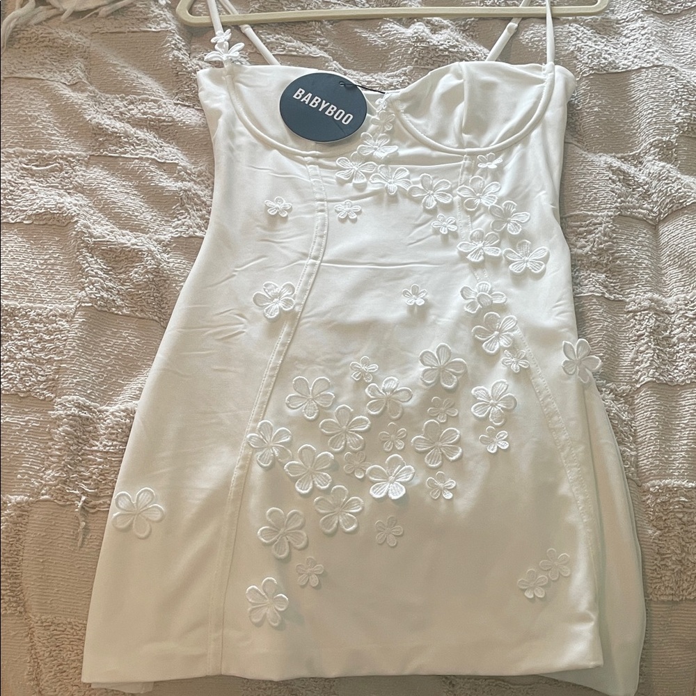 Babyboo Elegant White Floral Mini Dress